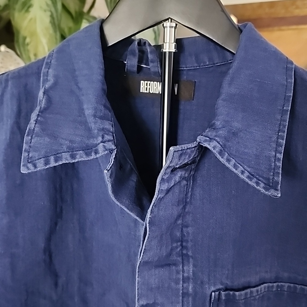 Reformation Chambray Utility Jacket Denim Overshirt Blue Workwear Button Front - Picture 8 of 13
